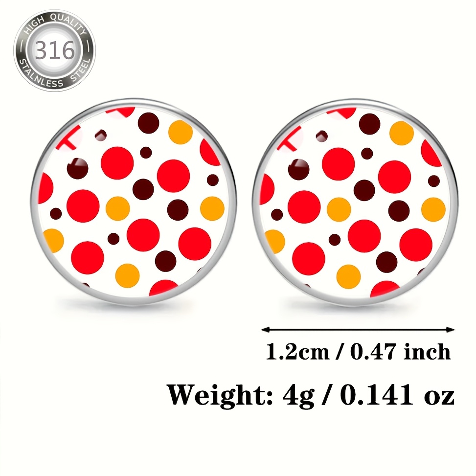 Red Polka Dot Pattern Design Earrings, Stainless Steel